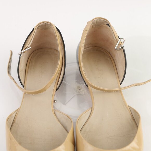 Boden Womens Flat Size 6 Nude Tan Patent Black Pointed Ankle Strap Shoe Pointed - Picture 9 of 12
